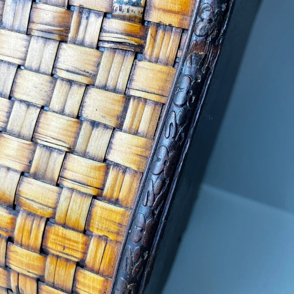 Vintage Woven Wicker Rattan Wood Storage Trunk Chest Brown Boho Decorative Box